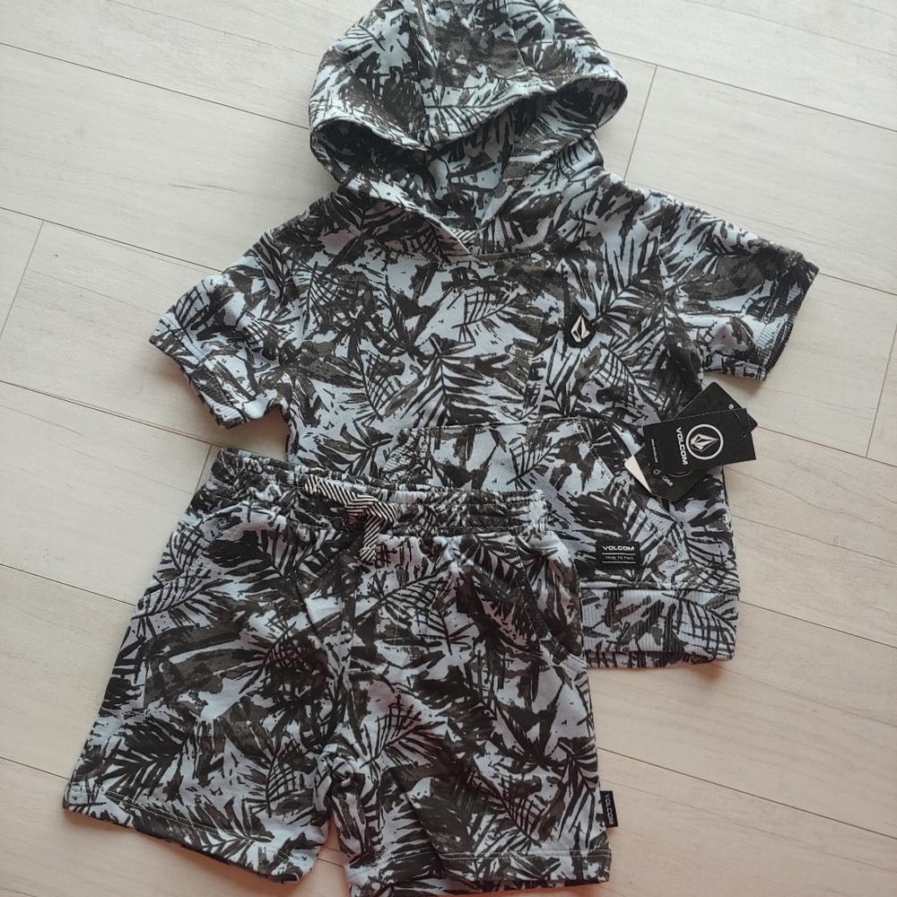 VOLCOM Baby NEW Blue Palm French Terry Hoodie & Shorts Set